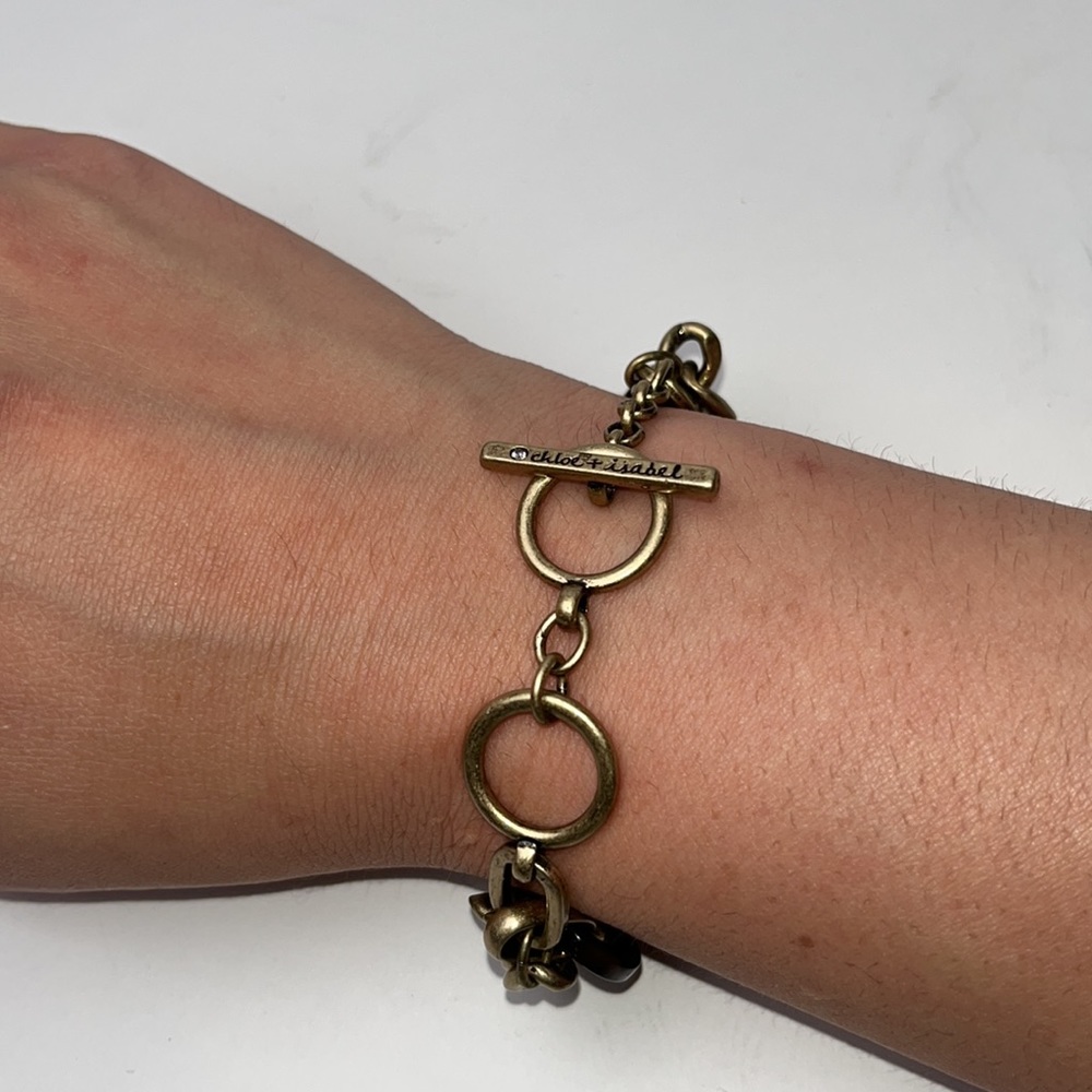 Chloe + Isabel MultiStrand Gold Plated Chain Tortoise Shell Link Toggle Bracelet - Picture 3 of 5